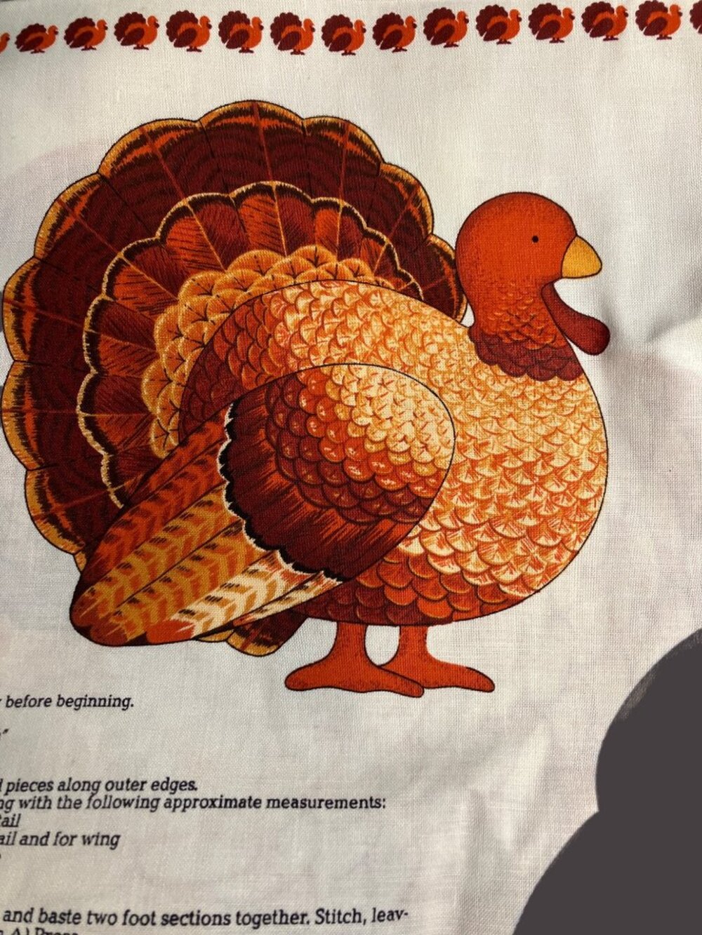 Thanksgiving Turkey Sewing Fabric Panel For Wall Decor Cut and Sew DIY Kit